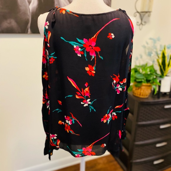 JOIE women’s 100% silk long split sleeve dark floral pullover blouse Sz L multi - Picture 7 of 7